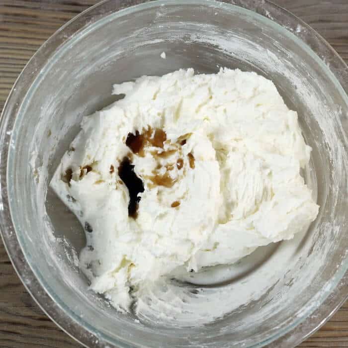 Vanilla is added to the whipped ingredients.