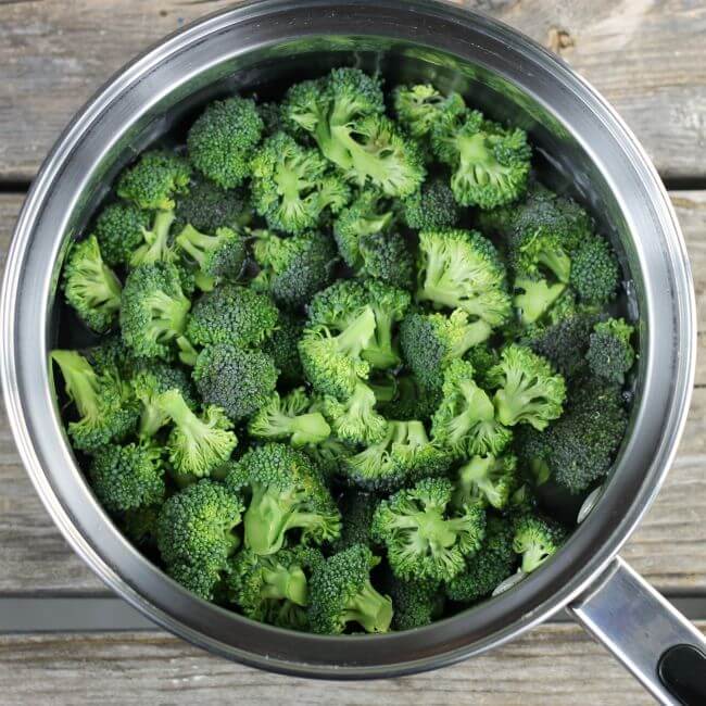 Broccoli in a saucepan.