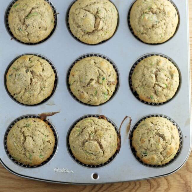 Baked muffins in a muffin tin.