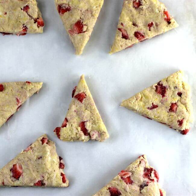 The scones are on the baking sheet ready to be baked.