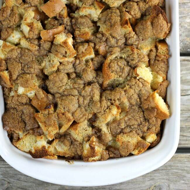 Baked French toast in a baking pan.