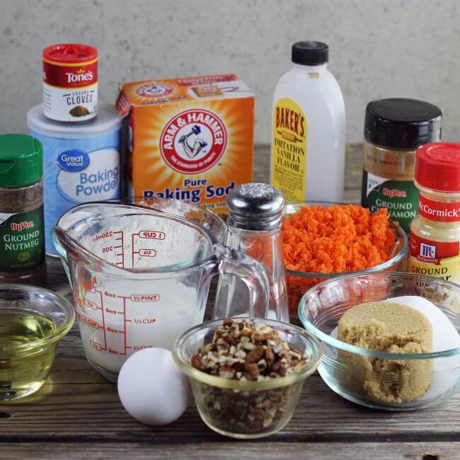 Ingredients for carrot muffins.