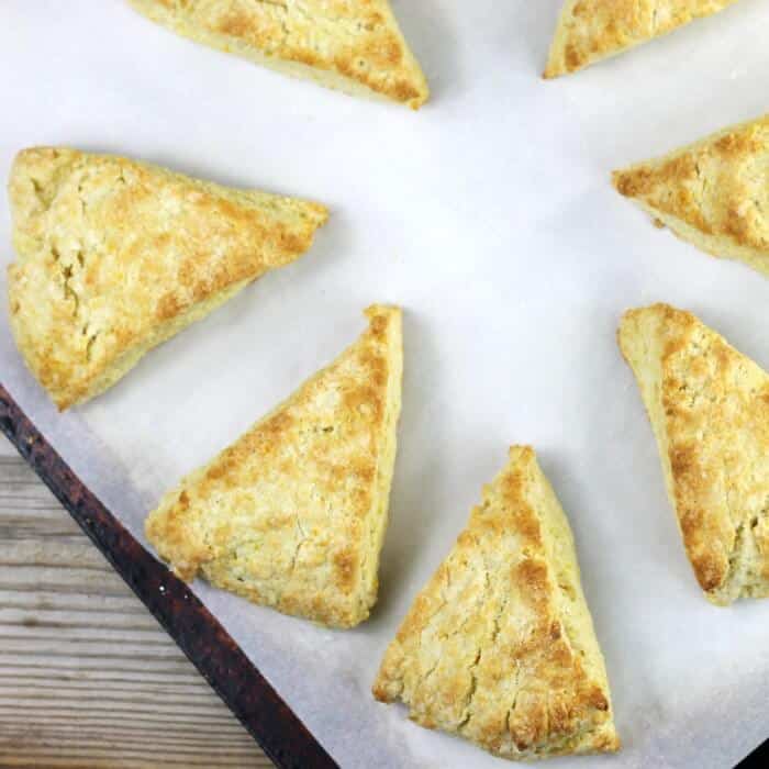 Baked scones on a baking sheet. 