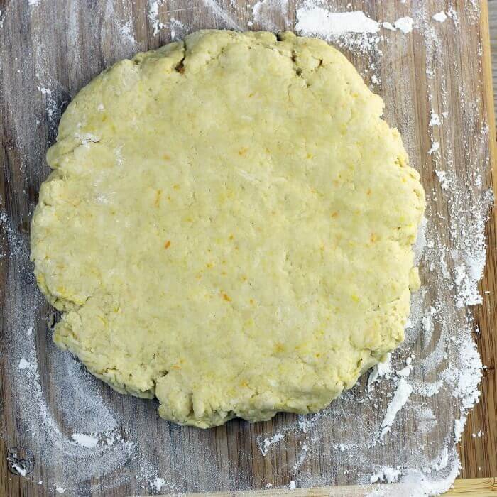 The dough is formed into an eight-inch circle.