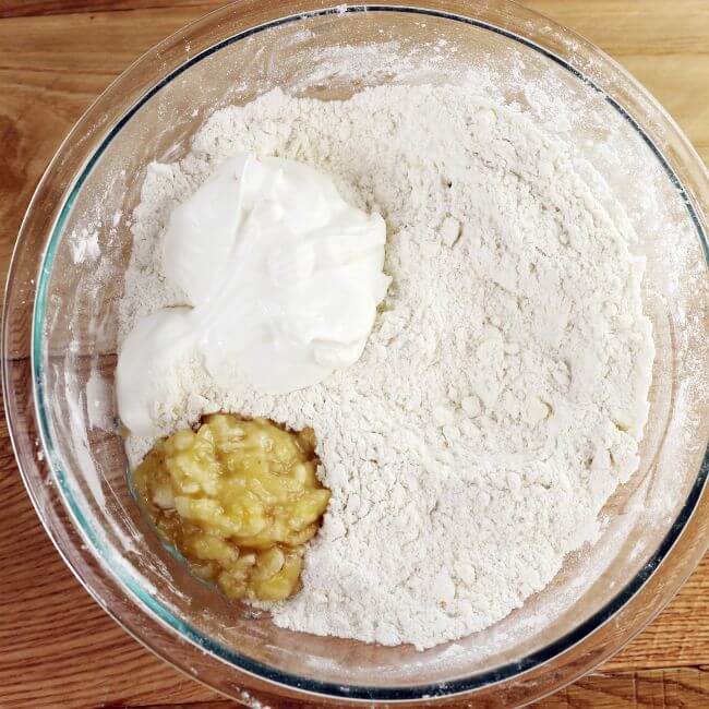 Sour cream and mashed bananas are added to the scone mixture.