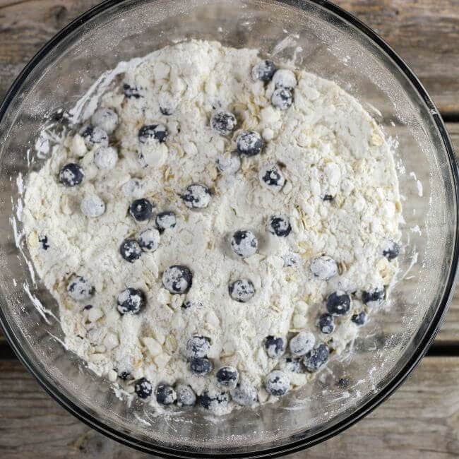 Blueberries are mixed into the dry ingredients