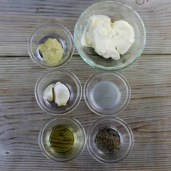 Ingredients for garlic aioli.