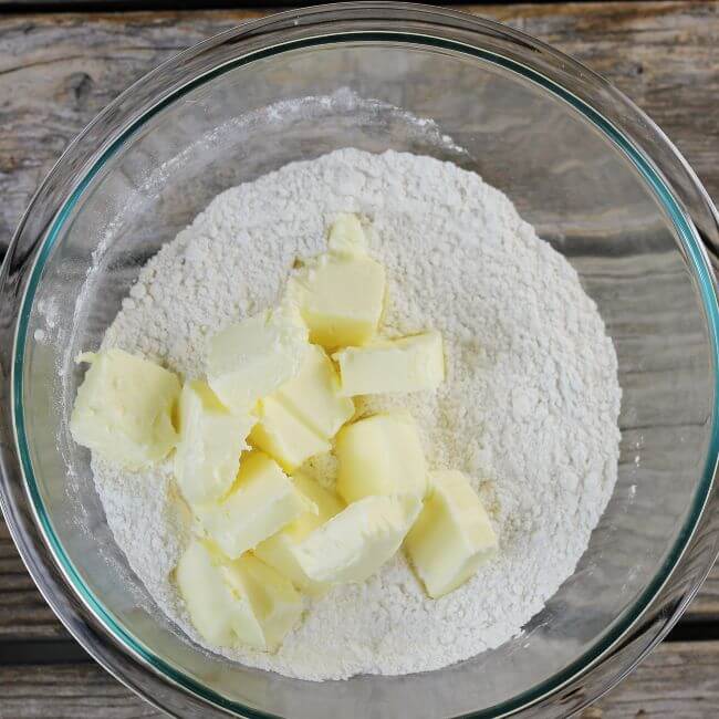 Butter is added to the flour mixture.