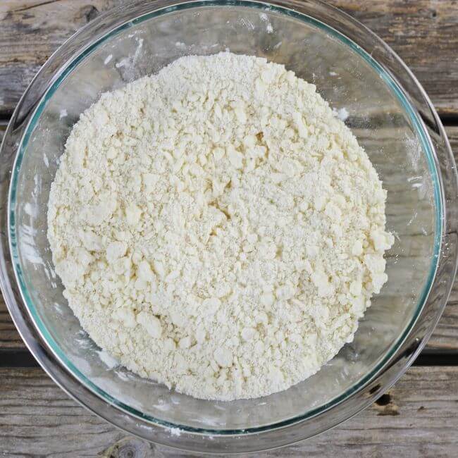Flour and butter mixed together to make a crumbly dough.