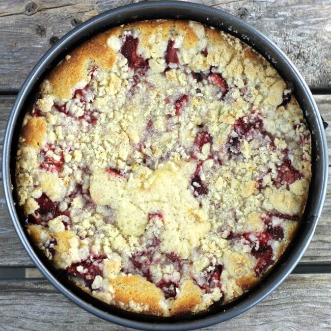 Baked strawberries coffee cake.