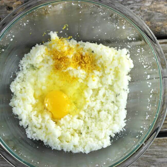 Eggs and lemon zest added to batter.