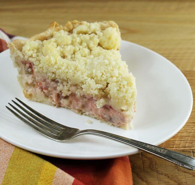 A slice of pie with a fork on a white plate.