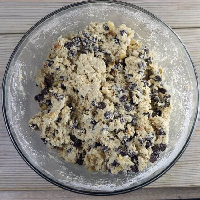 Cookie dough is ready to be bakes. 