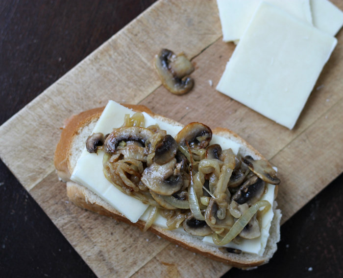 Grilled Cheese Sandwich with beer caramelized onions and mushrooms