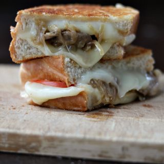 Grilled Cheese Sandwich with beer caramelized onions and mushrooms