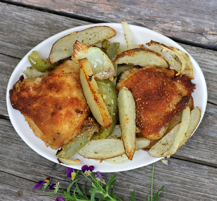 Baked Parmesan chicken and vegetables