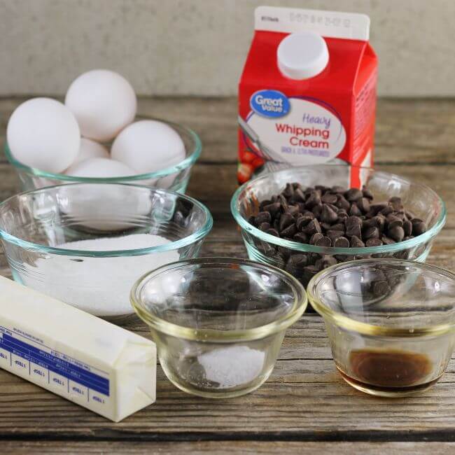 Ingredients for baked chocolate pudding.