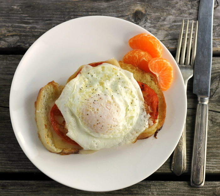 Open Face Cheese Tomato Egg Sandwich