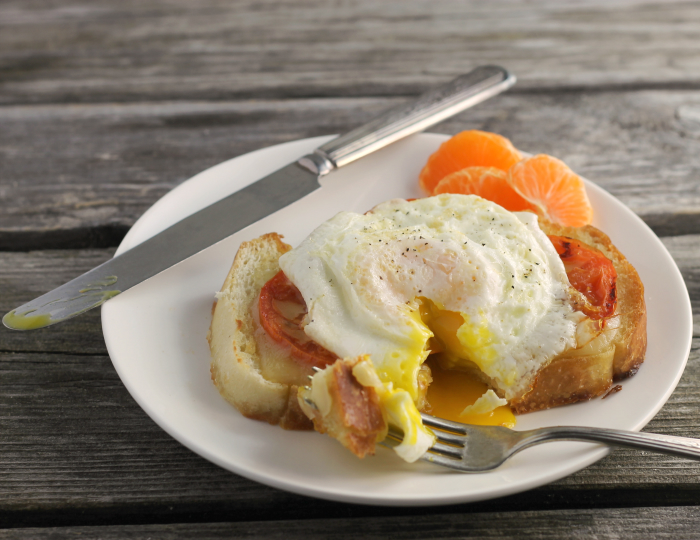 Open Face Cheese Tomato Egg Sandwich