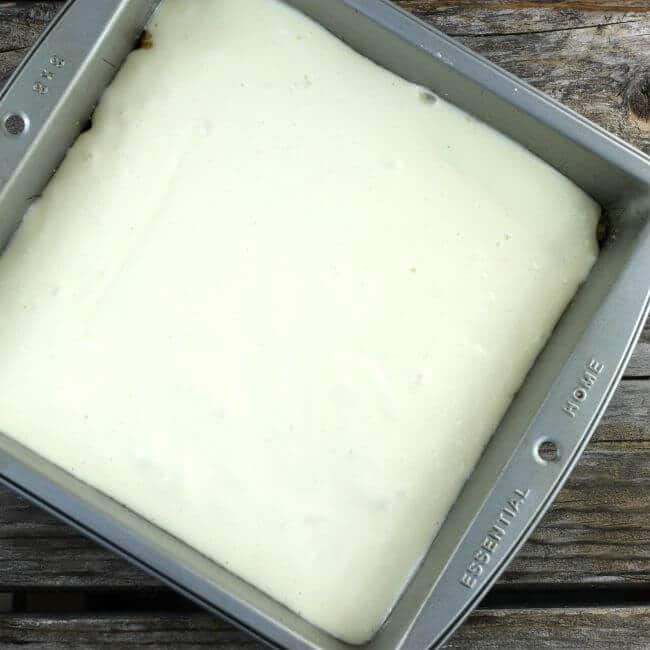 Cream cheese in a baking dish.