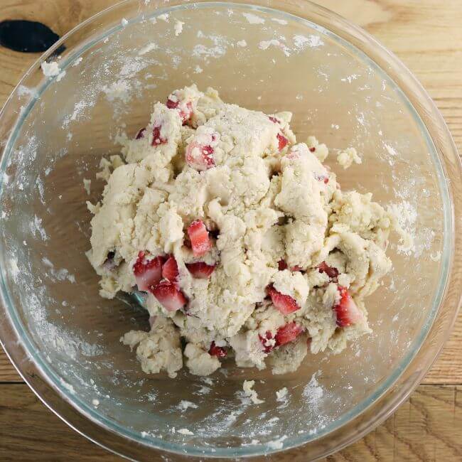 Scone dough in a mixing. bowl.