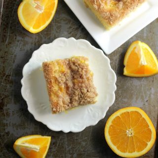 Orange cream cheese coffee cake made with oranges and a cinnamon crumble