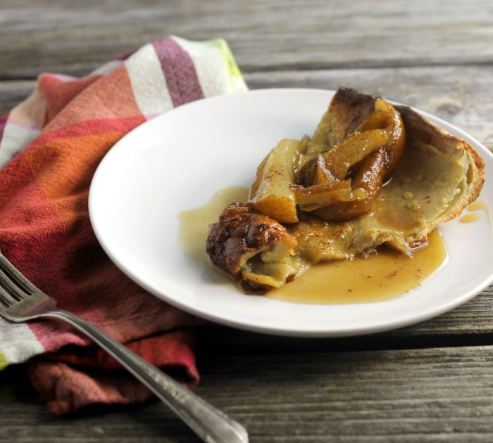 Easy to make Dutch Baby Pancakes with Caramelized Pears. Perfect for Brunch.