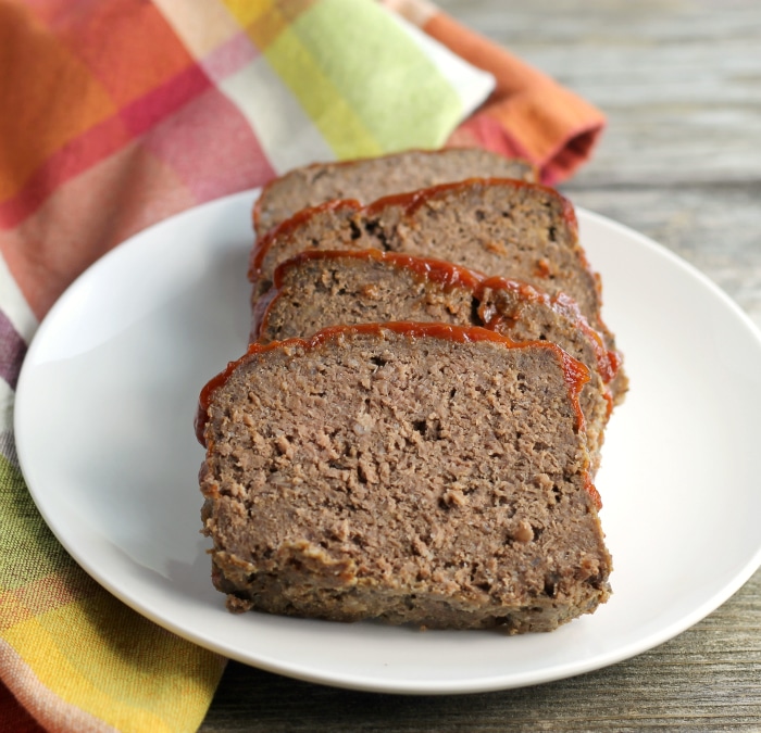 Meatloaf with barbecue glaze made with ground beef, bread crumbs, egg, dry mustard, and Worcestershire sauce