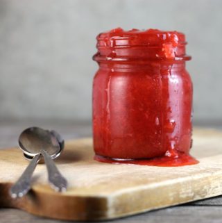 Strawberry rhubarb sauce is a sweet and tart sauce that makes the perfect topping for ice cream, pancakes, angel food cake, and the list can go on and on.