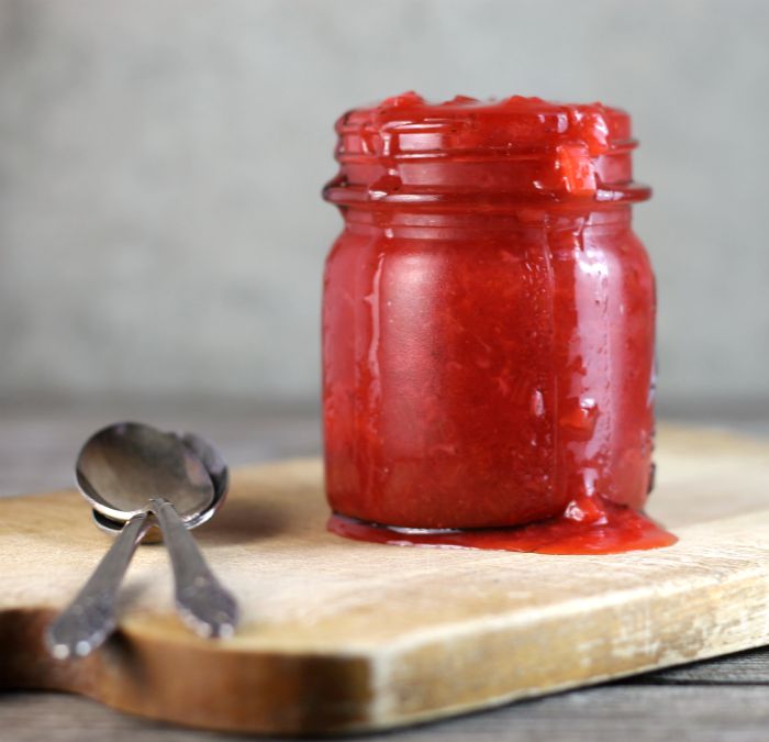 Strawberry rhubarb sauce is a sweet and tart sauce that makes the perfect topping for ice cream, pancakes, angel food cake, and the list can go on and on.