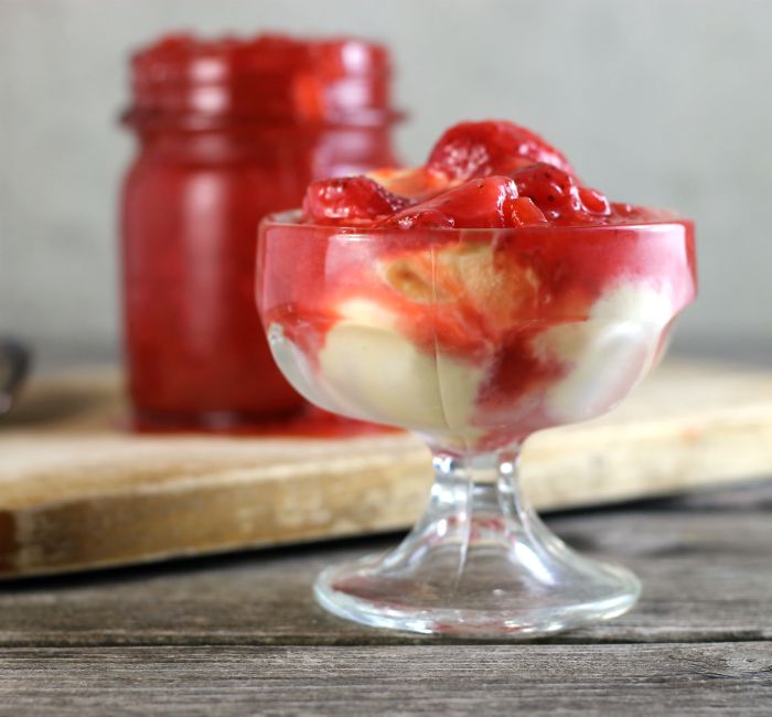 Strawberry rhubarb sauce is a sweet and tart sauce that makes the perfect topping for ice cream, pancakes, angel food cake, and the list can go on and on.