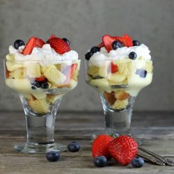 Easy berry trifle a dessert made with cake, pudding, fresh berries and whipped cream simple to make and so delicious.