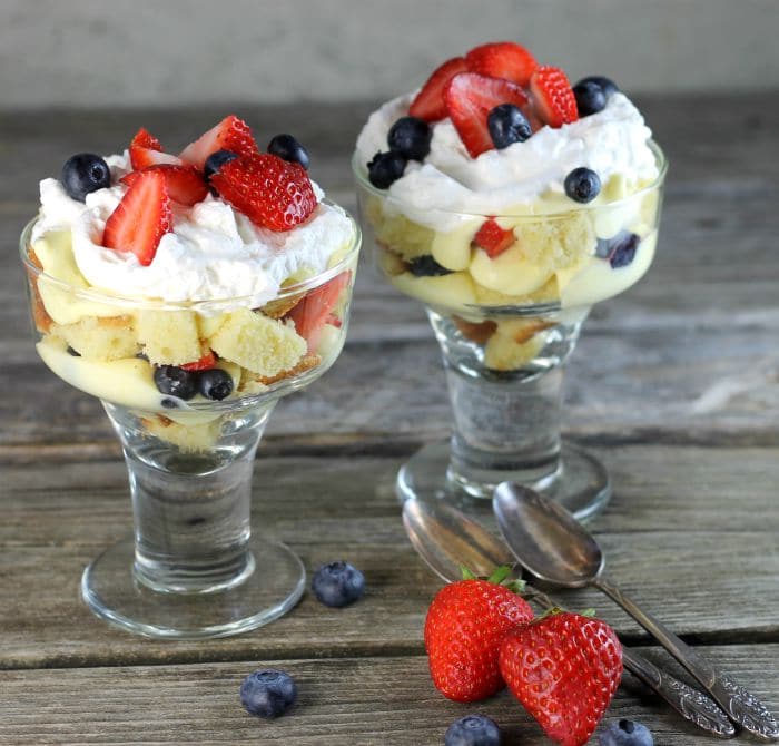 Easy berry trifle a dessert made with cake, pudding, fresh berries and whipped cream simple to make and so delicious.