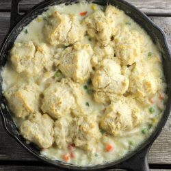 Quick Chicken Pot Pie with Biscuits is made with frozen vegetables and drop biscuits is a quick and easy one skillet meal for any day of the week.