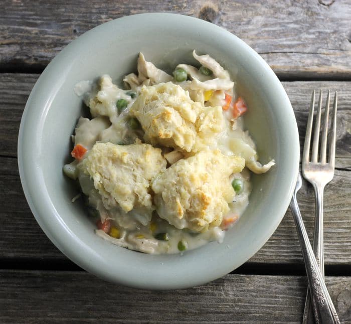 Quick Chicken Pot Pie with Biscuits is made with frozen vegetables drop biscuits a quick and easy one skillet meal for any day of the week.