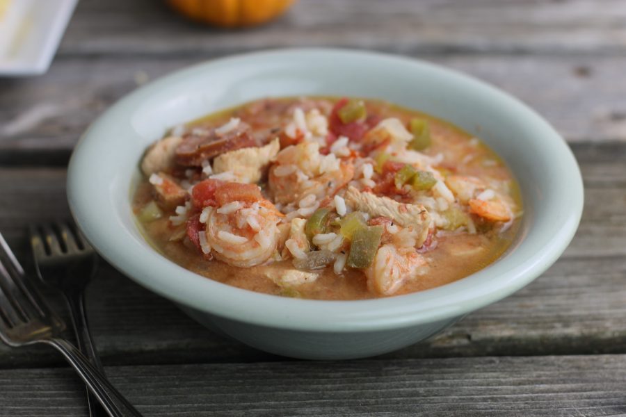 Easy Slow Cooker Gumbo is super easy to make in the slow cooker and is loaded with chicken, sausage, and shrimp and spices; and a real crowd pleaser.