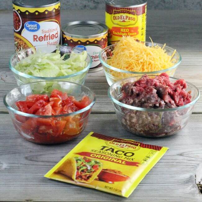 Ingredients for making easy beef enchiladas