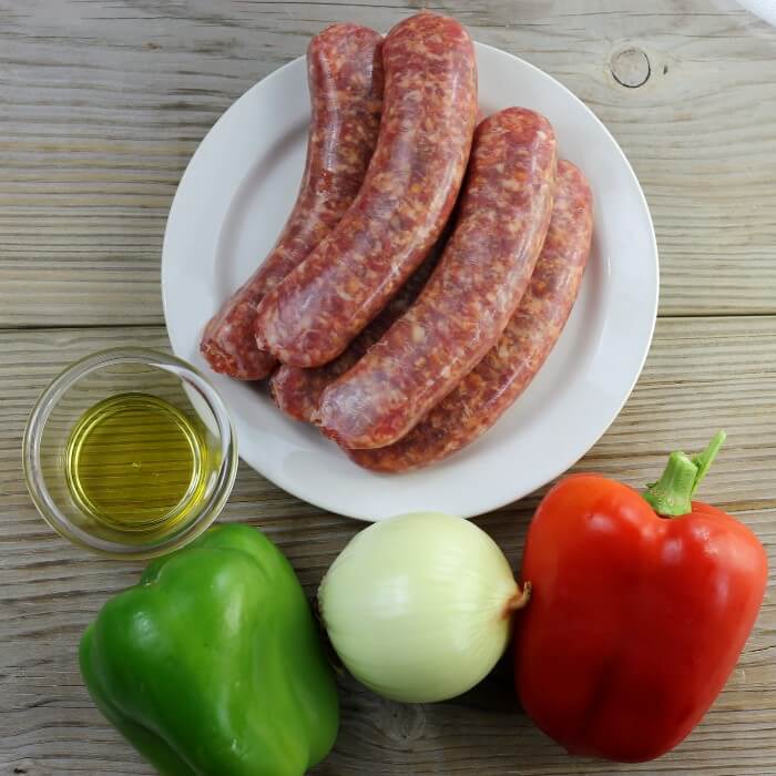 Ingredients for sausage and peppers