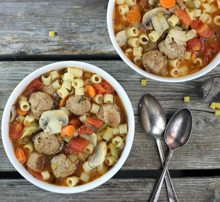 Italian Meatball Soup a hearty soup filled with fun little Italian sausage meatballs, veggies, pasta, and a ton of flavor, the perfect comfort food for this time of year.