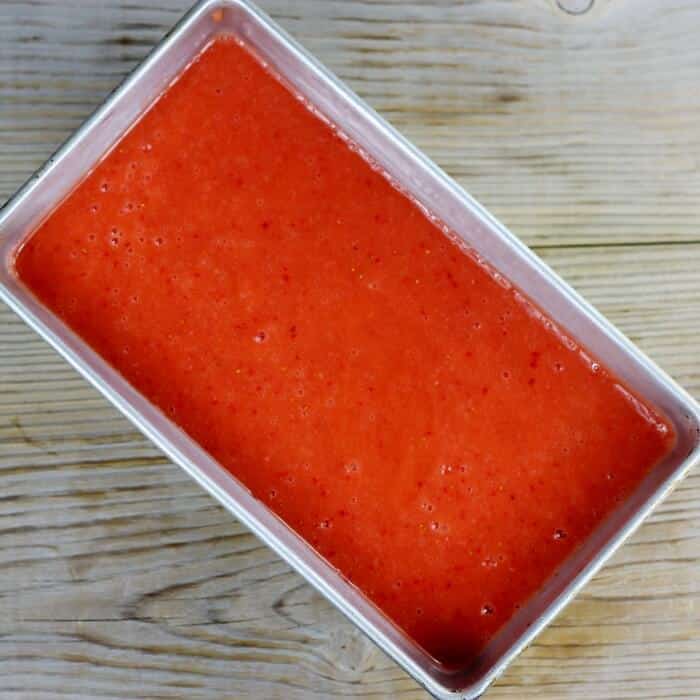 Fruit puree in a loaf pan.