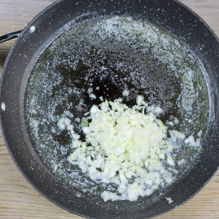 Melted butter and onions in a large skillet.