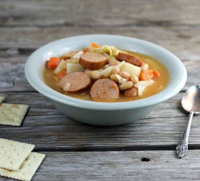 White Bean, Cabbage, and Andouille Soup