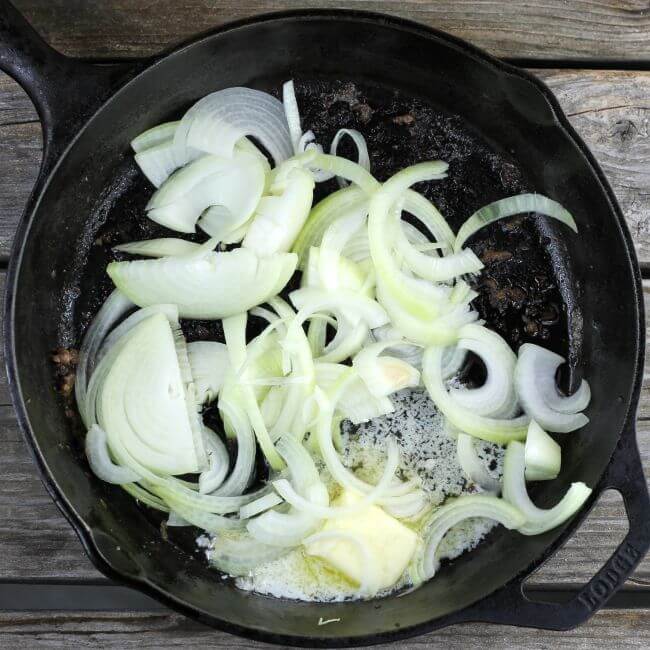 Onion and butter in a skillet.