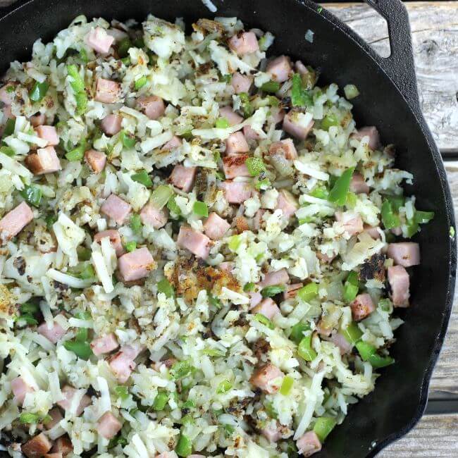 Potatoes that are cooked with the ham and green peppers and onions.