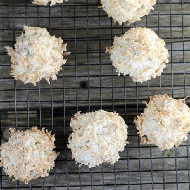 Macaroons on a cooling rack.