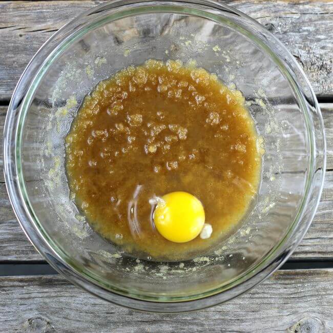 Egg added to the sugar and oil.