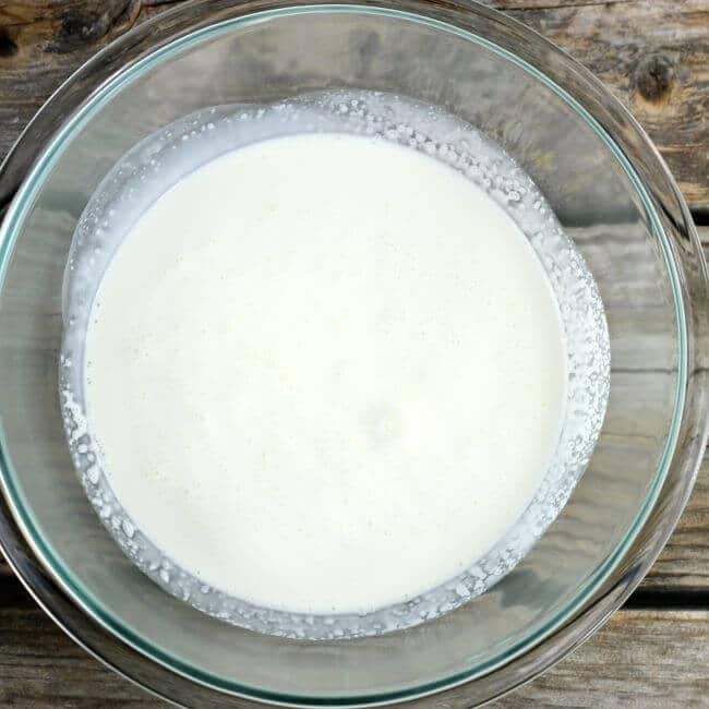 Whipping cream in a bowl.