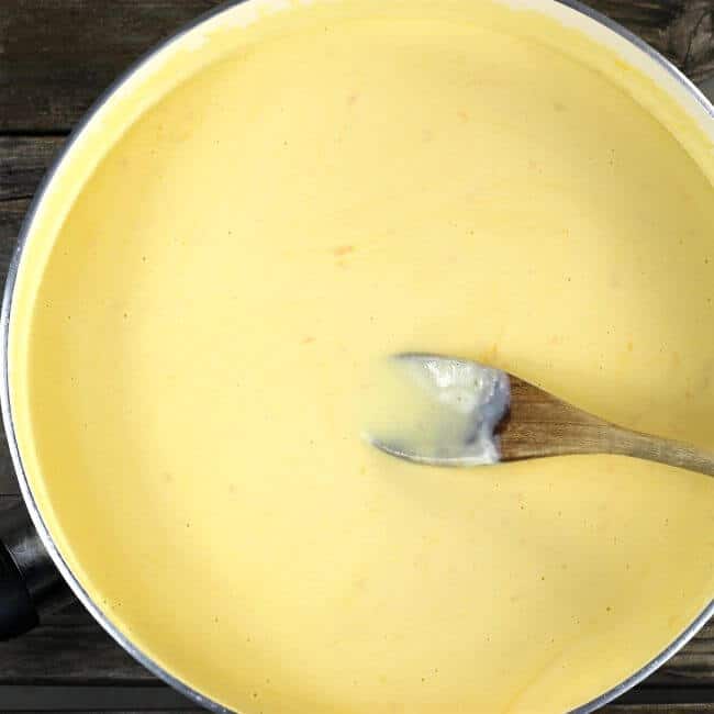Cheese sauce in a skillet.