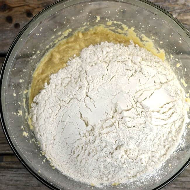 The flour is added to the batter.