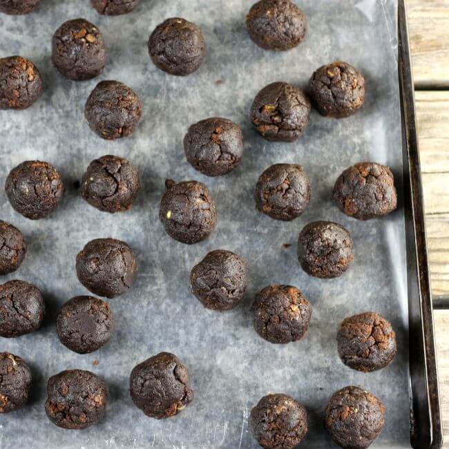 Brownies are rolled into balls.